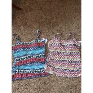 Lot Of 2 Women's Croft & Bar tow Tankini Tops Size 14 Colorful Tummy Slimming